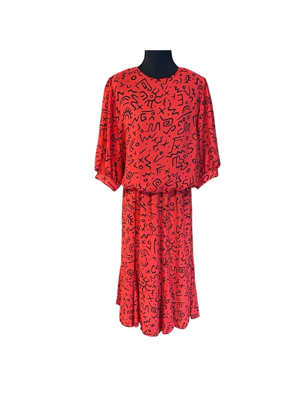 Vintage 80s Breli Originals Red Abstract Dress Size 16 Made in USA artsy bold
